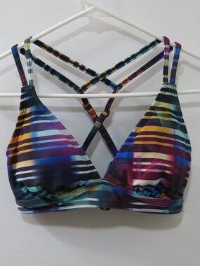 Athleta Geometric Pattern Strappy Beach Wear Triangle Bikini Swim Top Size Small